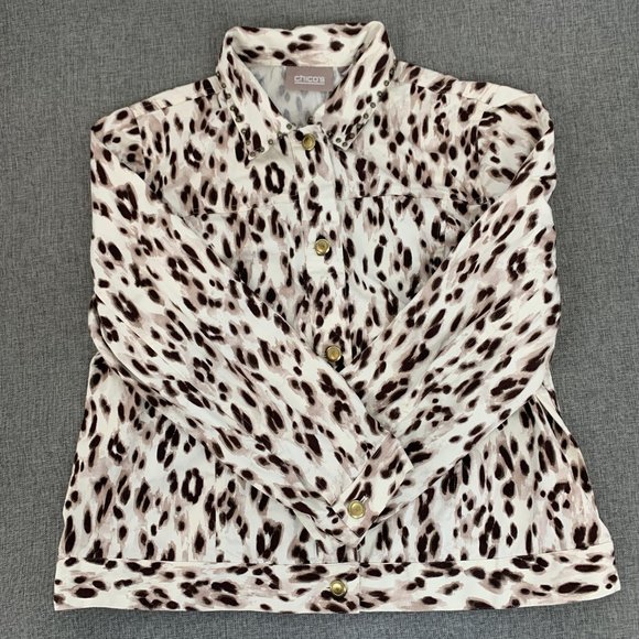 Chico's Jackets & Blazers - Chico's Long Sleeve Leopard Button Down Jacket Size 3 = XL Animal Print Top